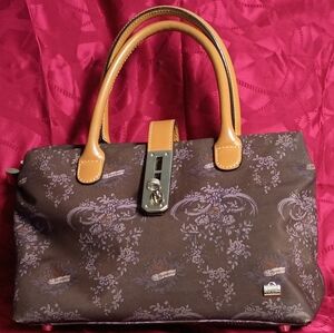 ❤️LA BAGAGERIE Floral Nylon Leather Handles Doctor Bag Purse